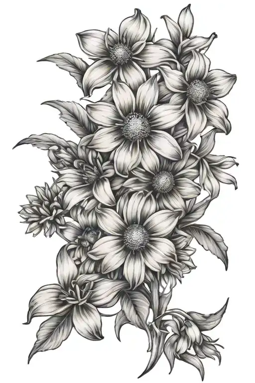 daisies, astors, daffodils, jonquils tattoo design idea