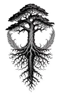 a tree with deep roots and patterns around it tattoo design idea