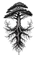 a tree with deep roots and patterns around it tattoo design idea