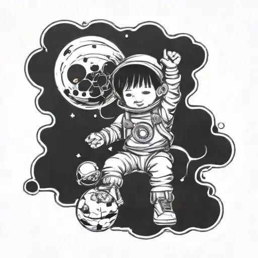 inner child with planets tattoo design idea