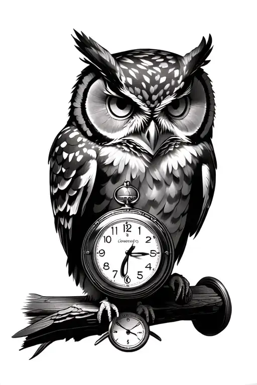 big owl with three stop watch with time tattoo design idea