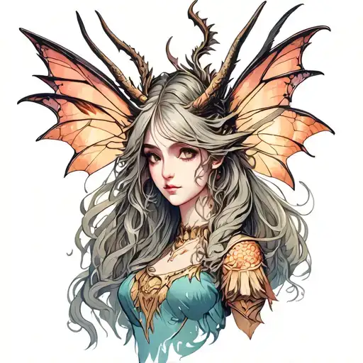 medieval fairy whose face is of  a dragons  tattoo design idea