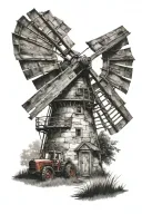 windmill with tractor  tattoo design idea