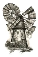 windmill with tractor  tattoo design idea
