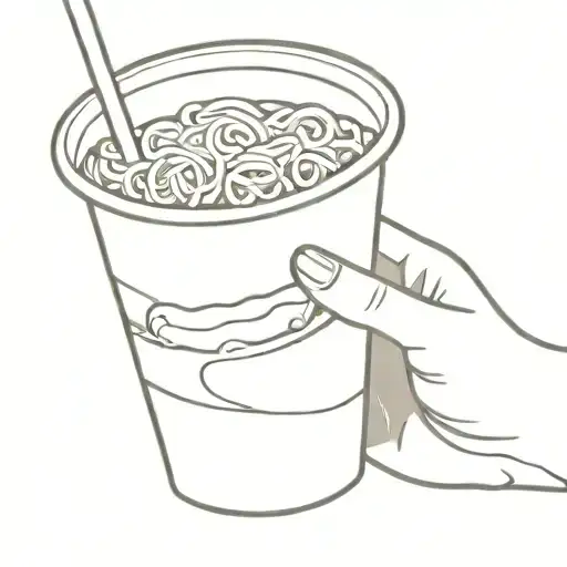 hand holding cup noodles tattoo design idea