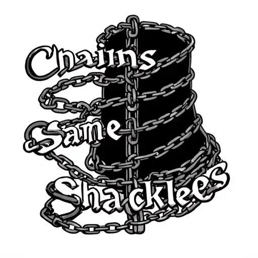 The phrase “New Chains, Same Shackles” runs vertically along your spine with chains running in and out of the words tattoo design idea