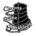 The phrase “New Chains, Same Shackles” runs vertically along your spine with chains running in and out of the words tattoo design idea