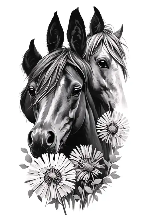 dog paw print with horses head fading to dandelions  tattoo design idea