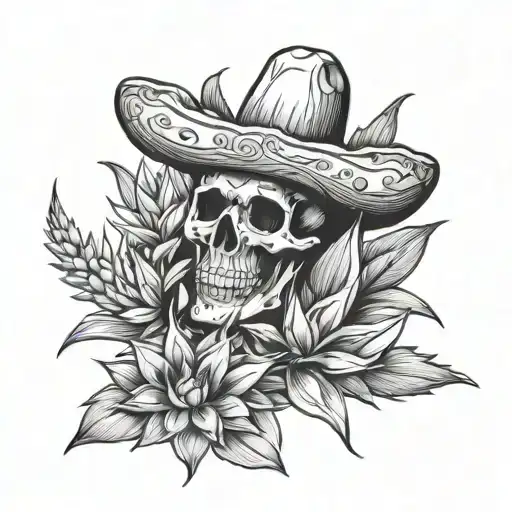 agave and skeleton tequila  tattoo design idea