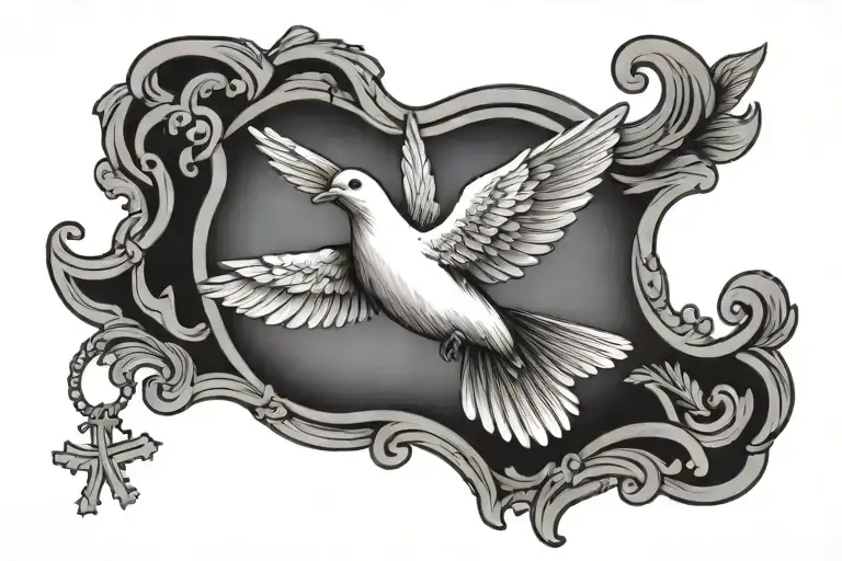 church glass with dove and praying hands reaching tattoo design idea