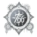 A minimalist design combining the numbers 765 with religious symbols representing your faith in God tattoo design idea