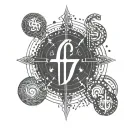 A minimalist design combining the numbers 765 with religious symbols representing your faith in God tattoo design idea