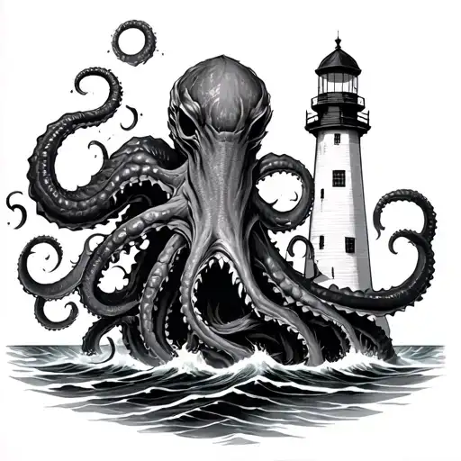 kraken destroying lighthouse tattoo design idea