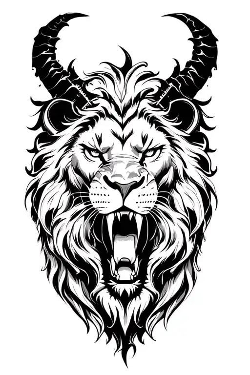 lion eating demon tattoo design idea