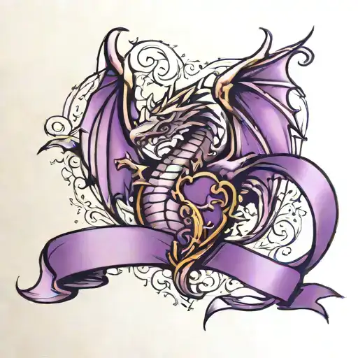 Heart, one half purple ribbon,  one half welsh dragon tattoo design idea