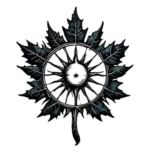 sun with maple leaf shaped like tattoo design idea