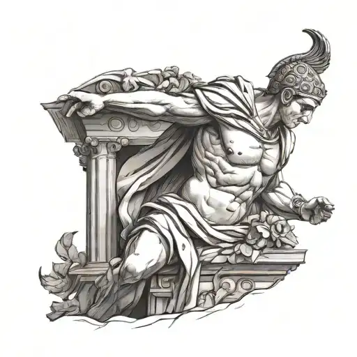 Julius Caesar Statue being torn, Peace and Mind tattoo design idea