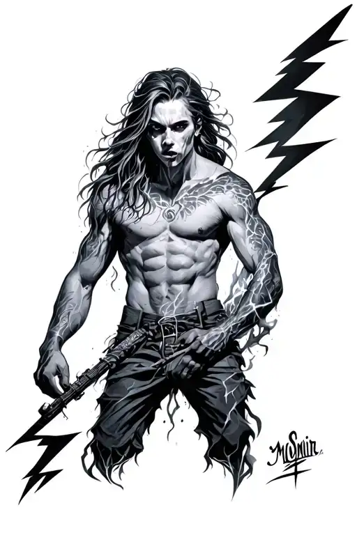 Mjonir with lightning bolt tattoo design idea