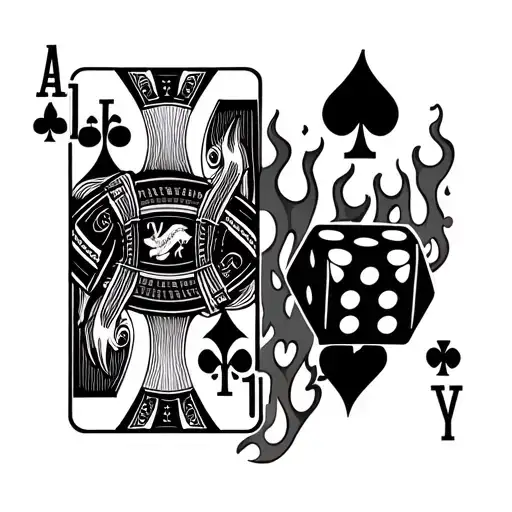 Ace card with Jack card side by side with flames. Add a dice with 2, poker chip with 16 on it tattoo design idea