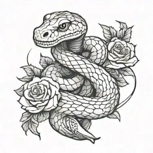 snake with rosses and dagger tattoo design idea