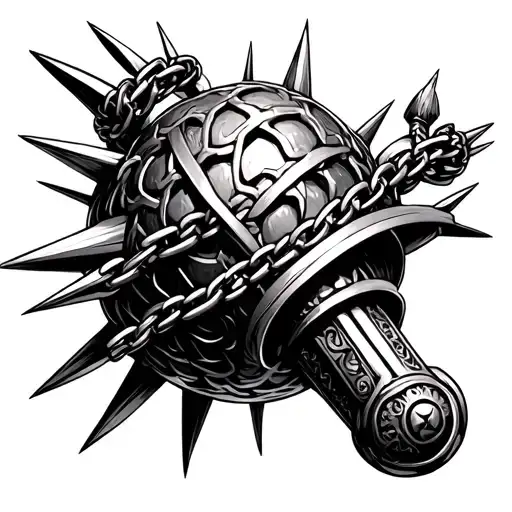 mace with chain spikey ball merging tattoo design idea