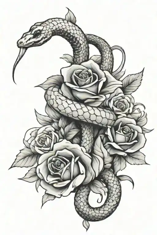 snakes wrapped around dagger with flowers on back tattoo tattoo design idea