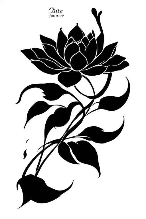 freehand flowy lotus and a date in roman numerals tattoo design idea