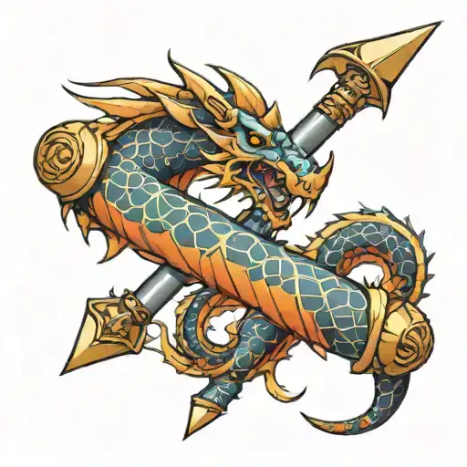 Dragon wrapped hilt facing tattoo design idea