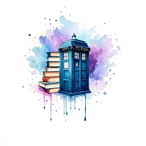 books and TARDIS tattoo design idea