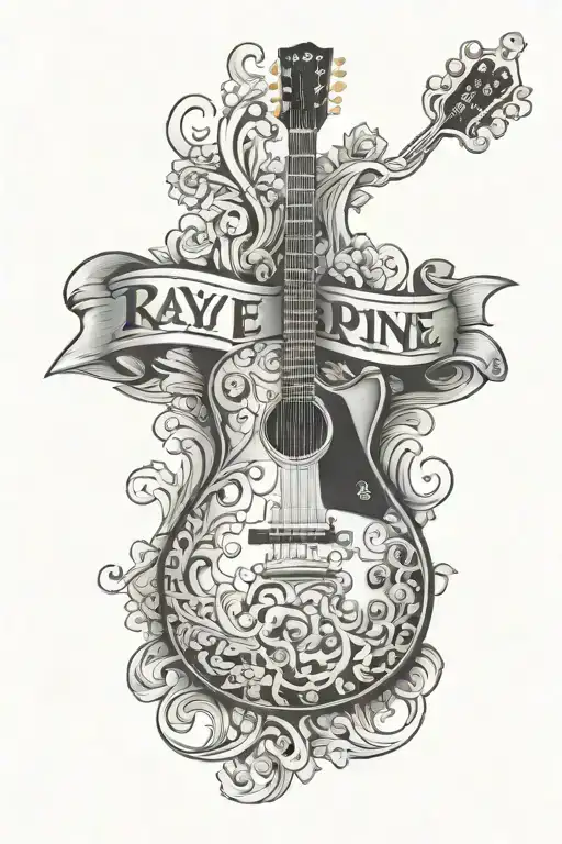 black epiphone lp studio guitar with the name Rayne in remembrance tattoo design idea
