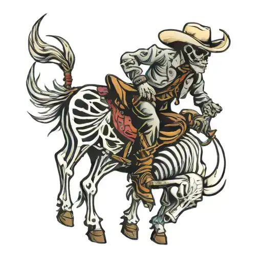 cowboy  skeleton bull riding  tattoo design idea