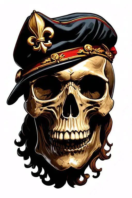 skull with French military beret and flaure de lis tattoo design idea