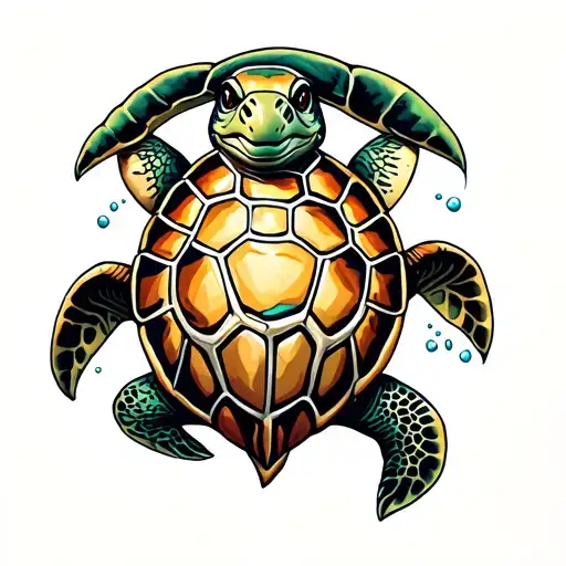 shellback turtle swimming tattoo design idea