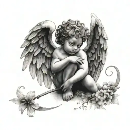 cherub angel semicolon tattoo design idea