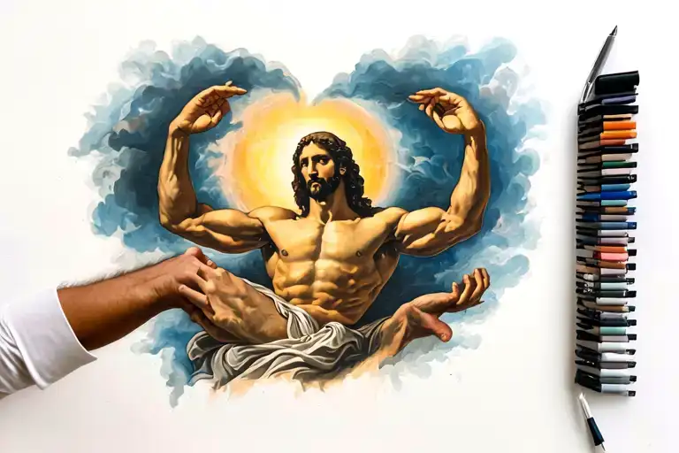 creation of Adam painting tattoo design idea