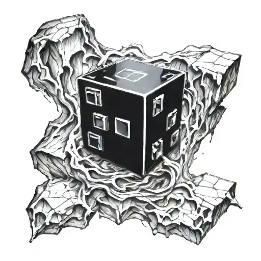 ominous black cube tattoo design idea