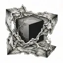 ominous black cube tattoo design idea
