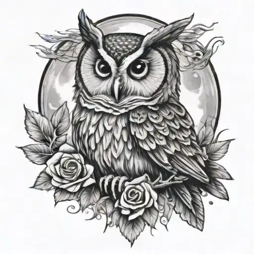 Tattoo of a beautiful realistic feminine owl crying with a full moon in the background holding a ripped bleeding heart  tattoo design idea