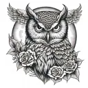 Tattoo of a beautiful realistic feminine owl crying with a full moon in the background holding a ripped bleeding heart  tattoo design idea