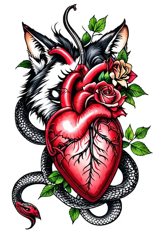 snake wolf rose heart tattoo design idea