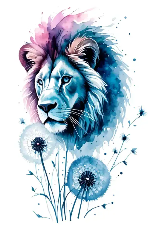 a dandelion lion head tattoo design idea