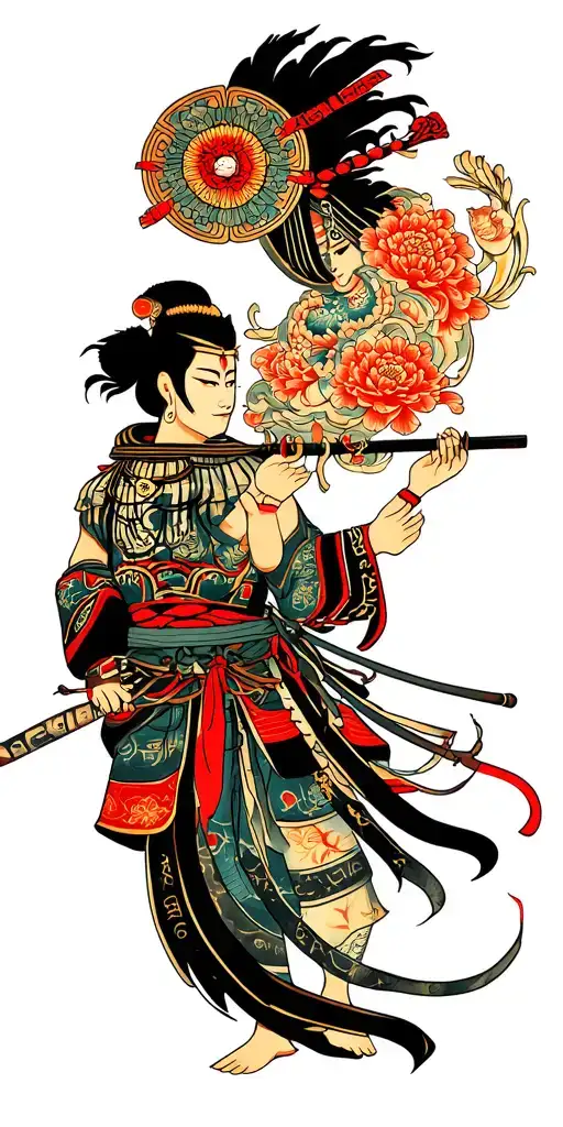 Vishnu and Samurai tattoo design idea