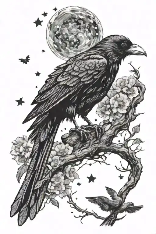 Van Gogh and edgar allen poe inspired, crow, heart, starry night, bipolar tattoo design idea
