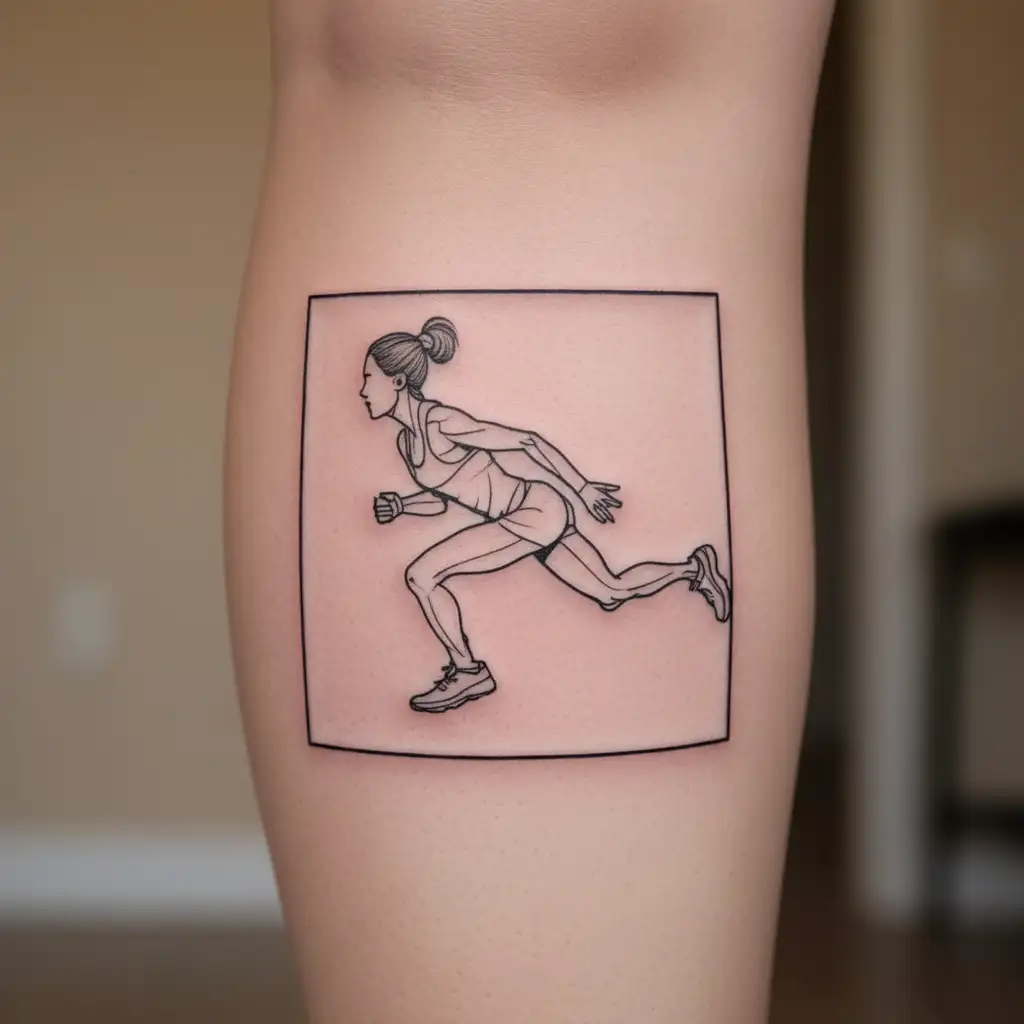 a one line art of a female athlete runner sprinting tattoo design idea