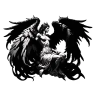 Detailed falling angel with half devil wings tattoo design idea