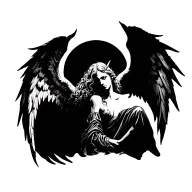Detailed falling angel with half devil wings tattoo design idea