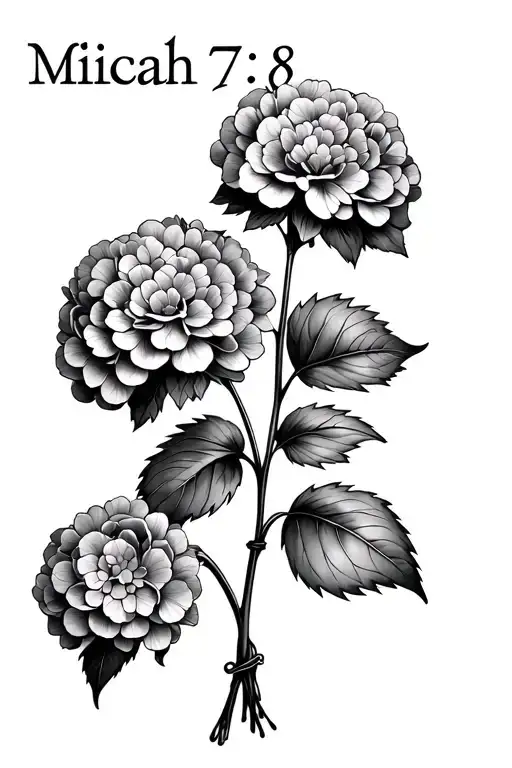 "Micah 7:8" 3 hydrangeas with long stems tied together tattoo design idea