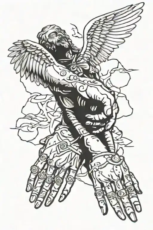 memento Moro hands reaching with fallen angel tattoo design idea