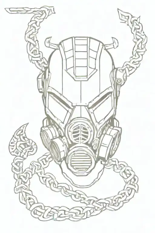 -chains  -Destiny Serpent -The Dragonborn Emblem from Skyrim -Factorio Gear -Gas Mask -T-60 armor gear tattoo design idea