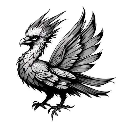 • mystical creature, not directly from well-known fairy tales. (cartoon) it could be a fairy, phoenix tattoo design idea